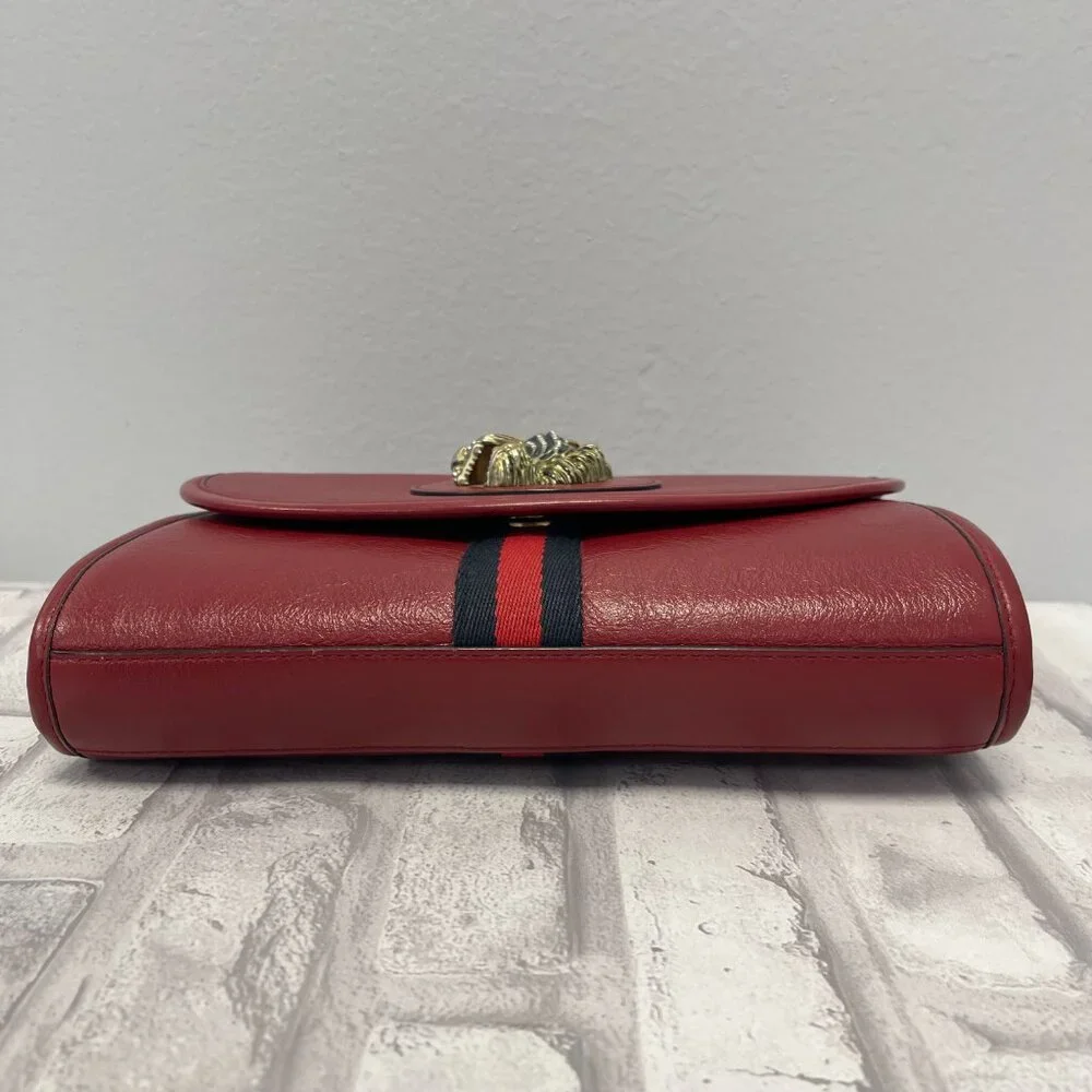 Gucci Rajah Web Chain Shoulder Bag in Red Leather - Small - Preowned - Picture 7 of 15
